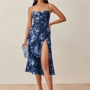Reformation Juliette Midi Dress in Navy Floral